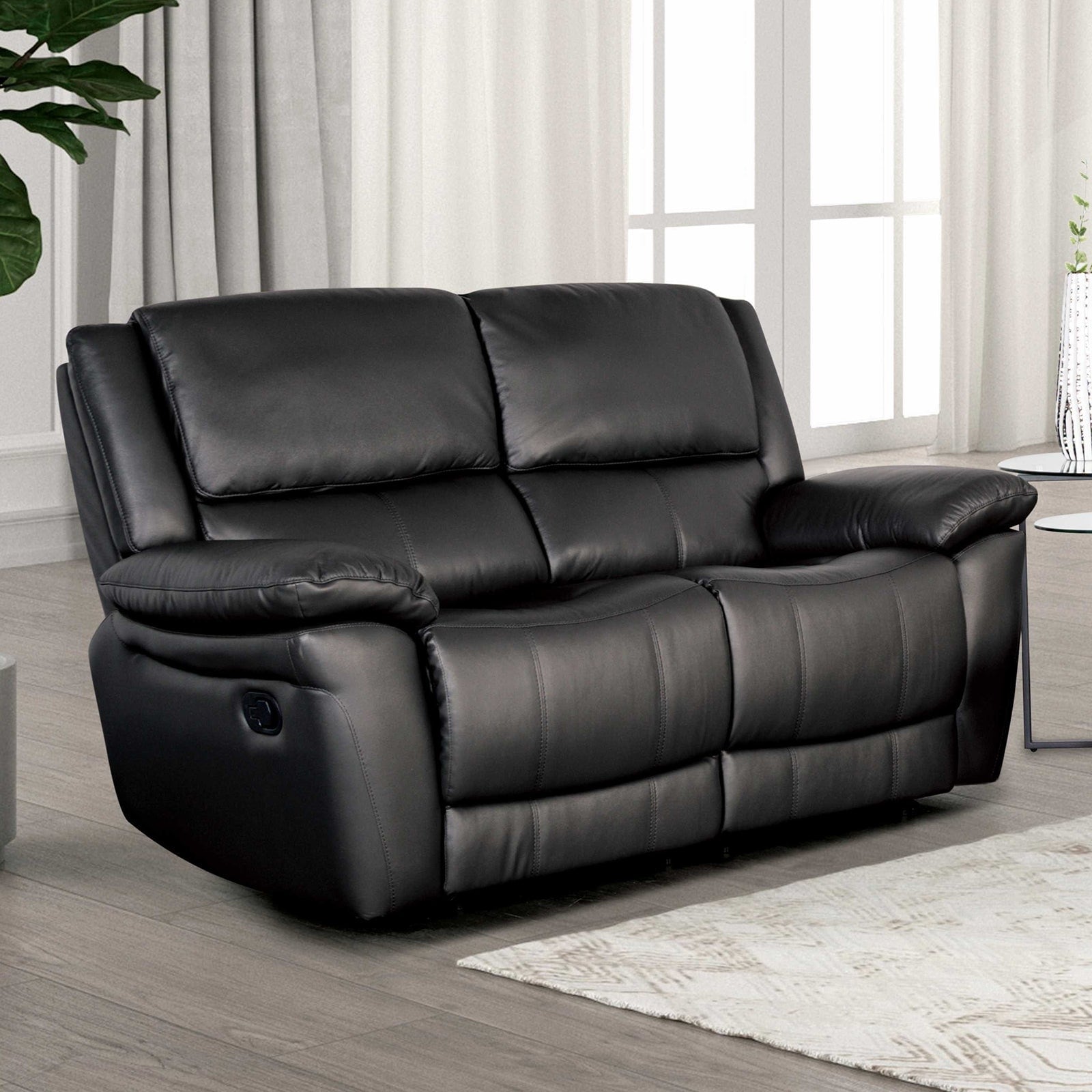 Transitional Black Faux Leather 1Pc Recliner Loveseat