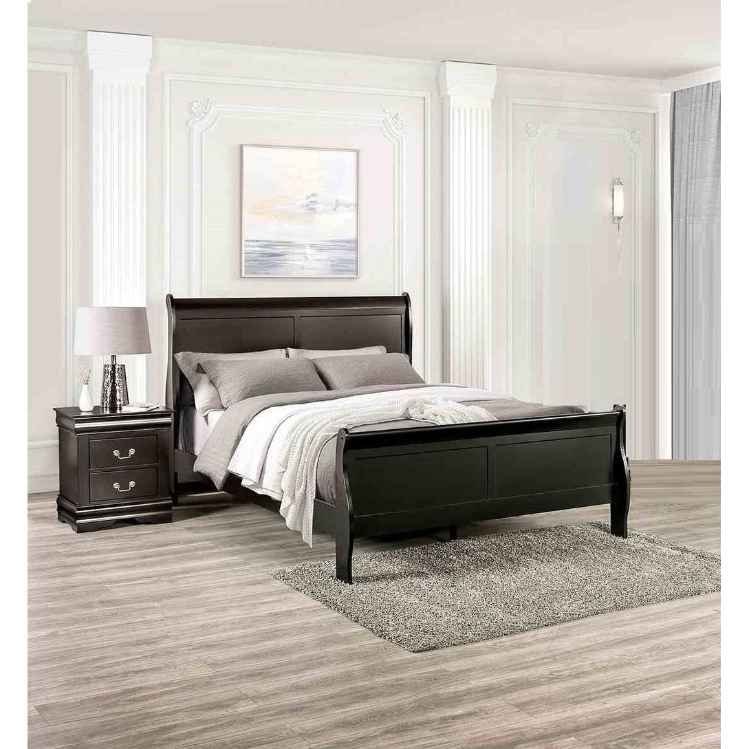 Transitional Black Finish Solid Wood Bedroom Furniture Set 3Pc