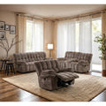 Transitional Brown Manual Recliner Sofa Set Usb Ports 2 Cup Holders