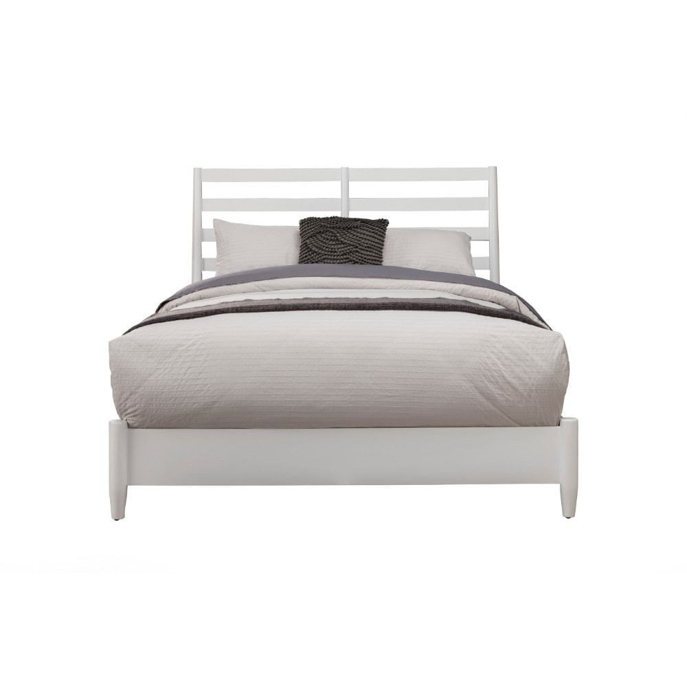Transitional California King Size Wooden Bed With Slat Back Headboard White