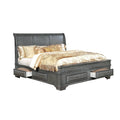 Transitional California King Wooden Bed With Multiple Bottom Drawers Gray