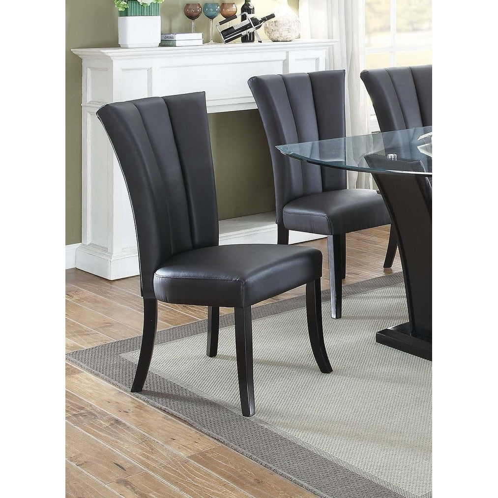Transitional Dining Chairs Faux Leather Upholstery Black Finish