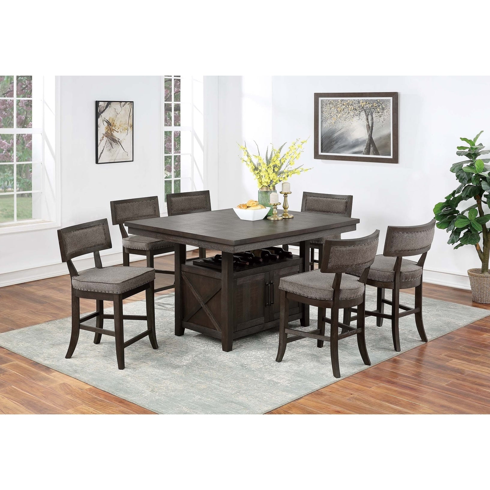 Transitional Dining Set 7Pc Counter Height Under Table Drawers Espresso Finish
