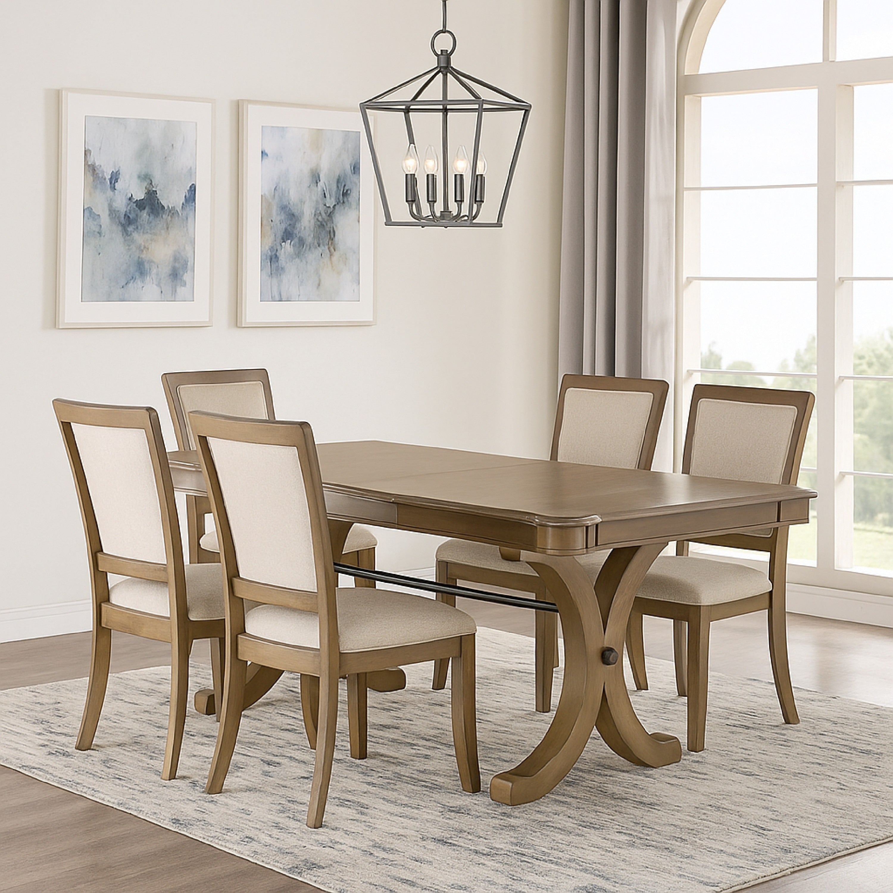 Transitional Extendable Wooden Dining Table With Trestle Base Brown