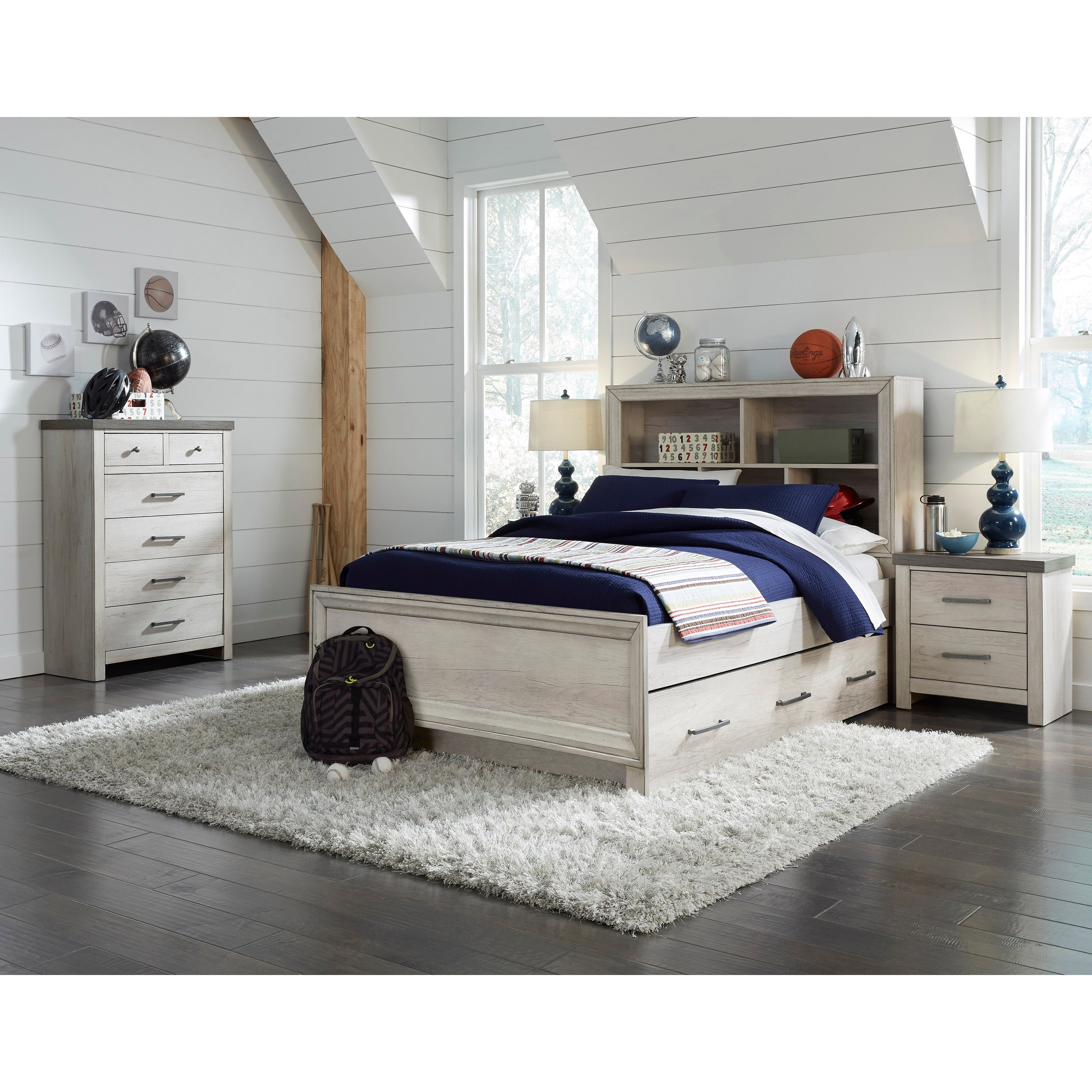Transitional Farmhouse Whitewash Wood Storage Bed