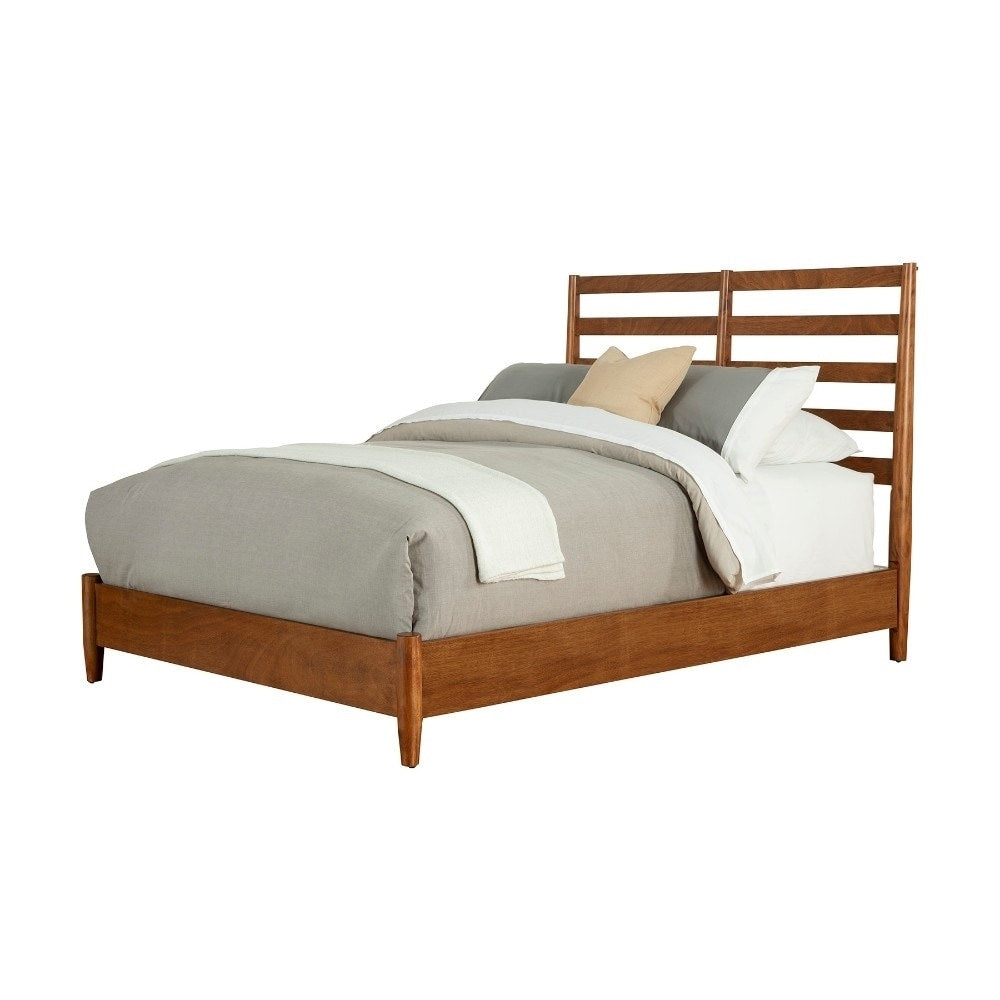 Transitional Full Size Wooden Bed With Slat Back Headboard Brown