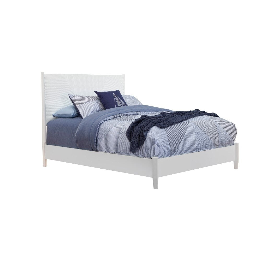 Transitional Full Size Wooden Panel Bed With Circular Accent Headboard White
