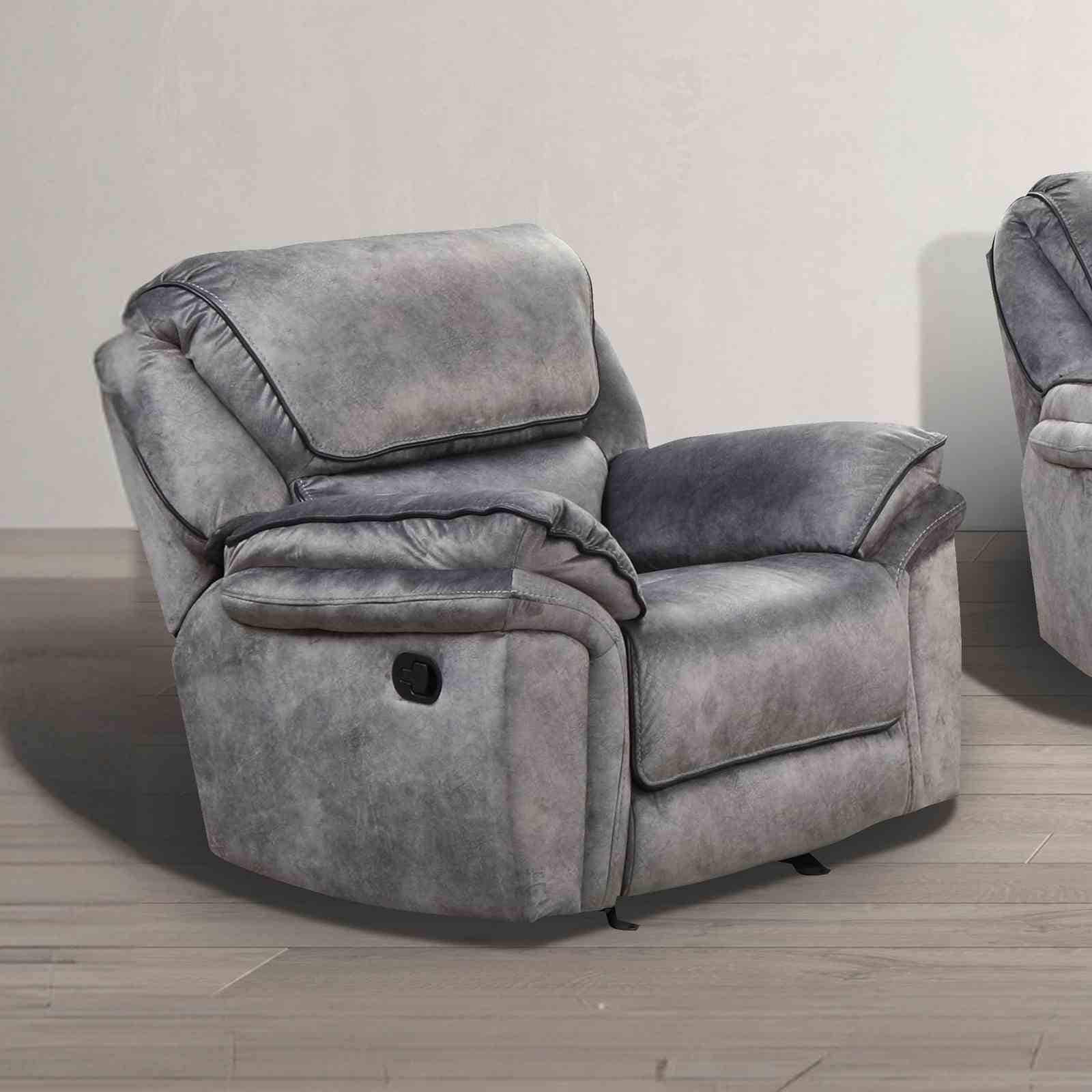 Transitional Gray Finish Sofa Recliner Set Pillow Top Arms