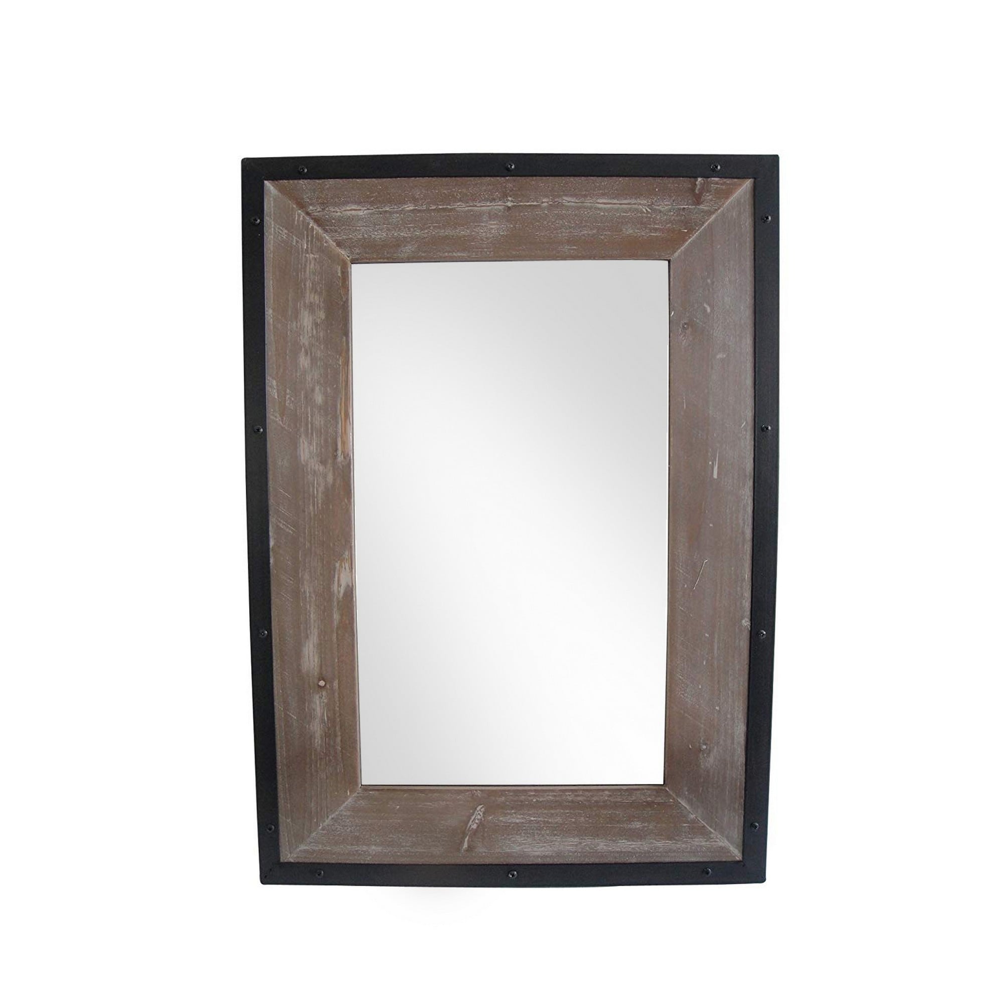 Transitional Mirror With Wooden Framing And Metal Outline Black Brown
