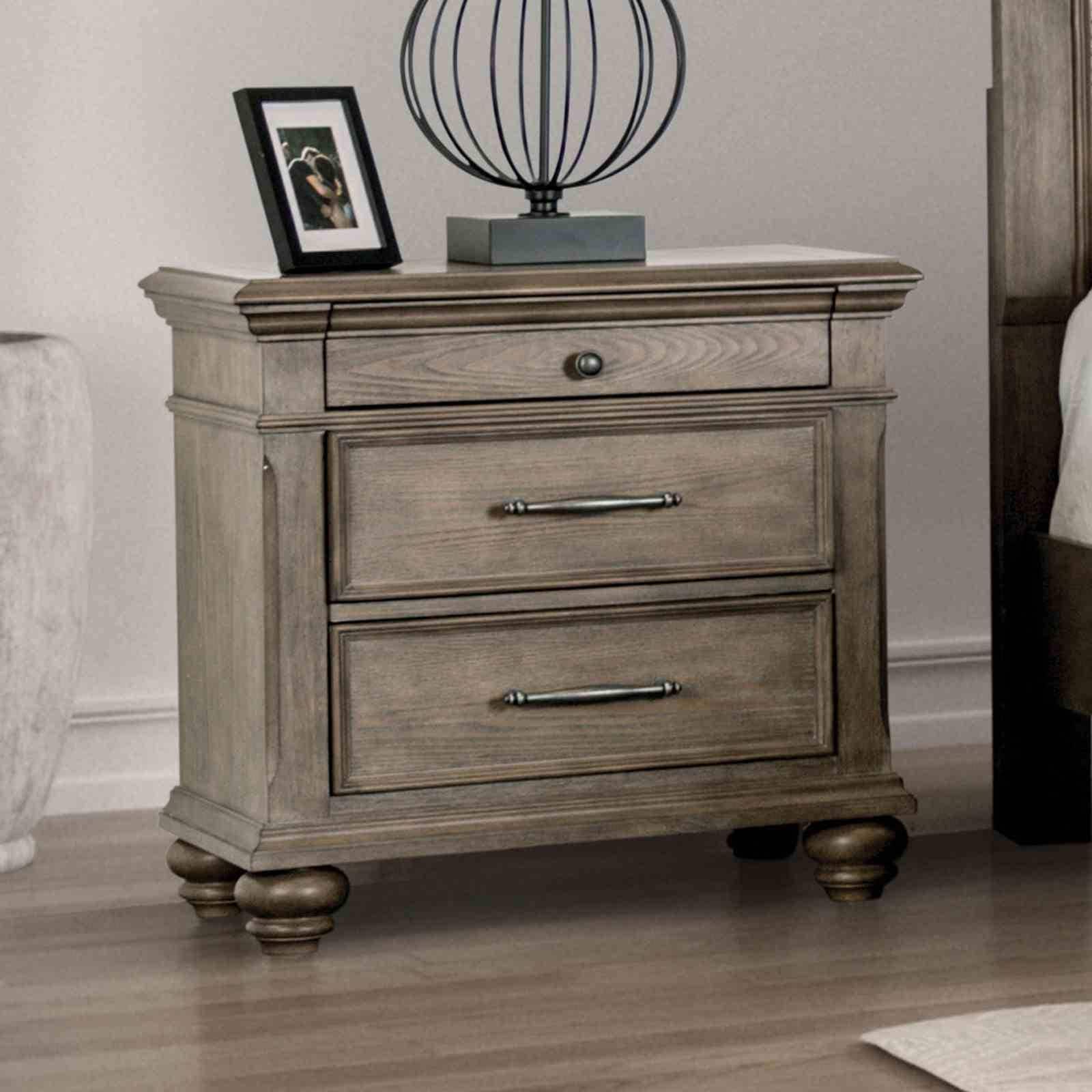Transitional Nightstand Aged Oak Finish With Round Knobs Bun Feet