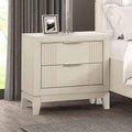 Transitional Nightstand Antique White Finish Fluted Design Chrome Handles