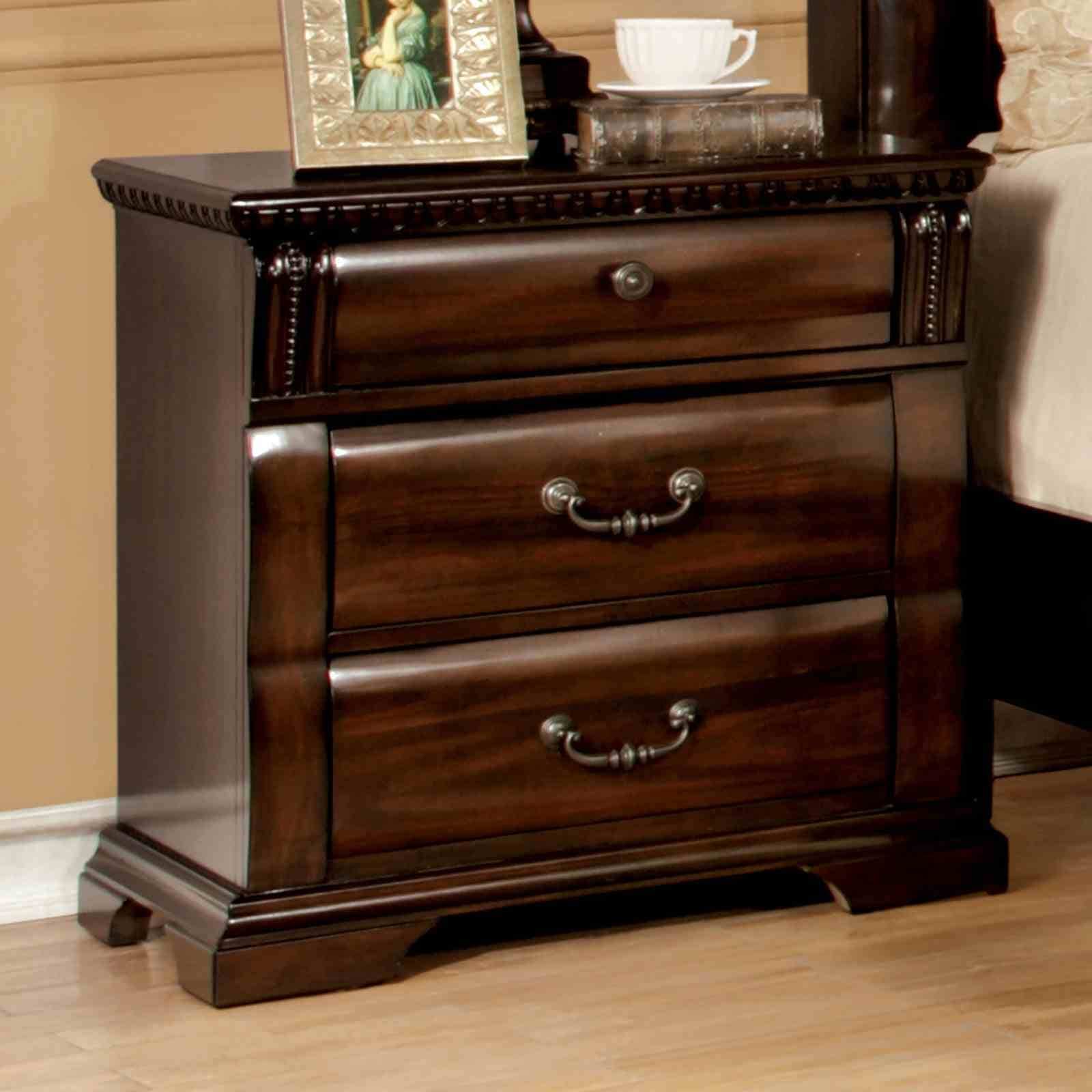 Transitional Nightstand Cherry Finish With Felt Lined Top Drawer