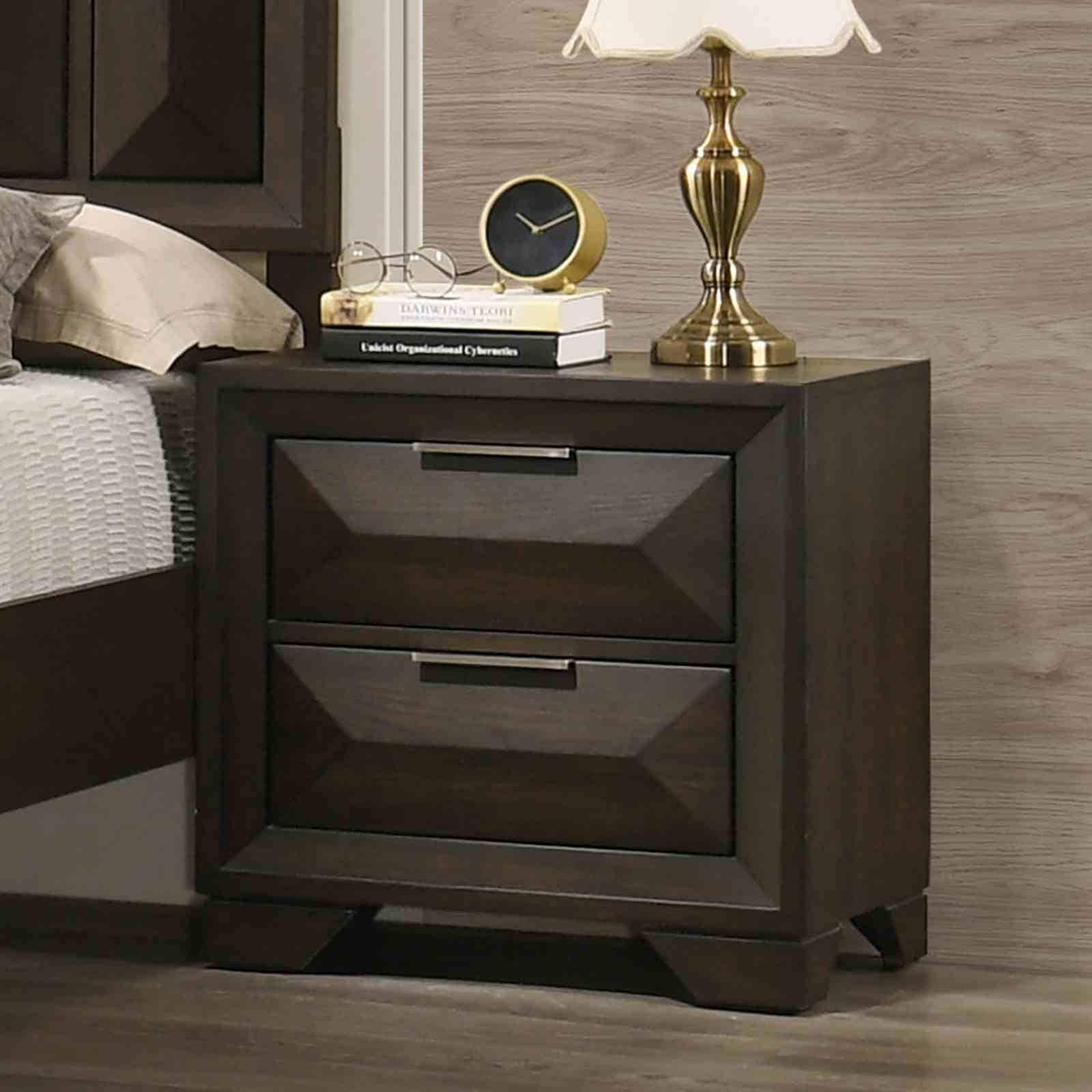 Transitional Nightstand Espresso Finish With Metal Handles Bracket Legs