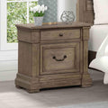 Transitional Nightstand Weathered Gray Finish With Felt Lined Drawer Metal Handles