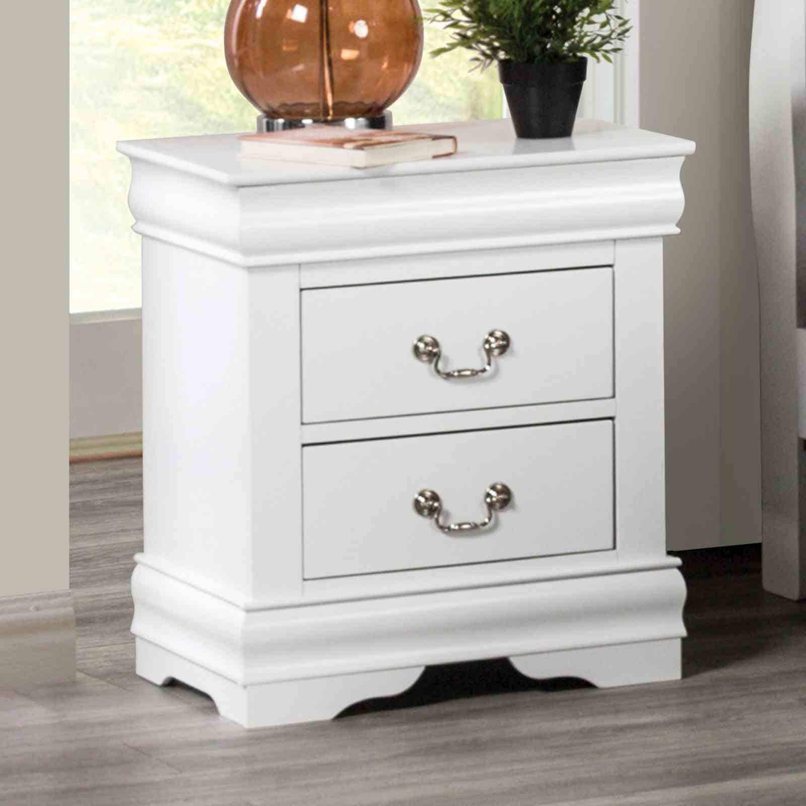 Transitional Nightstand White Finish With Bracket Legs Dovetail Drawers