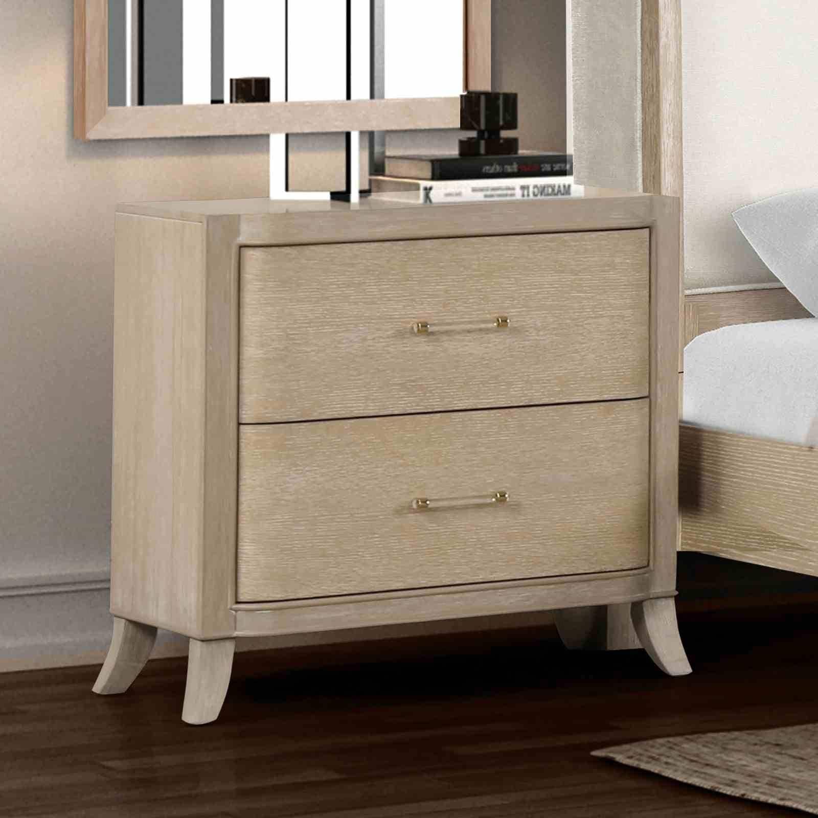 Transitional Nightstand With Usb Port Natural Oak Finish Curved Edges Dovetail Drawers