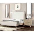 Transitional Oak Finish Bed Two Nightstands W Charging Ports Bedroom Set 3Pc