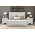 Transitional Off White Finish Bed Two Nightstands W Usb Ports 3Pc Bedroom Set