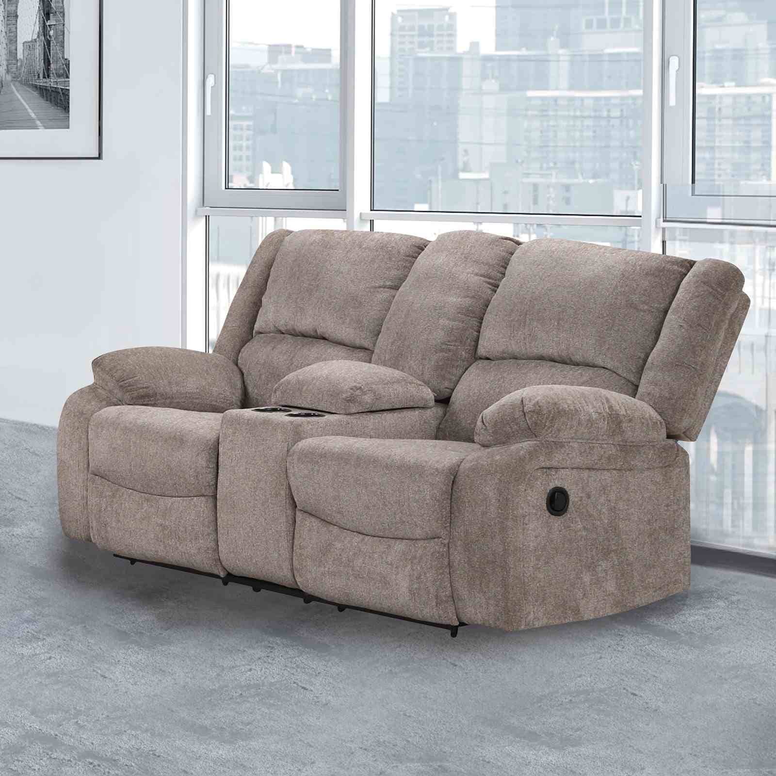 Transitional Pillow Top Arms 1Pc Recliner Loveseat Cup Holders Mocha Finish