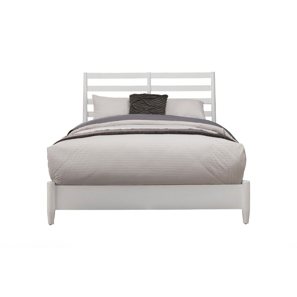 Transitional Queen Size Wooden Bed With Slat Back Headboard White