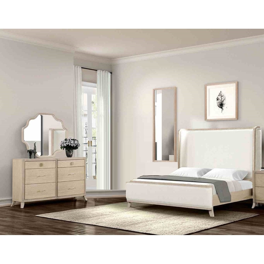 Transitional Solid Wood 3Pc Oak Finish Padded Bedroom Set