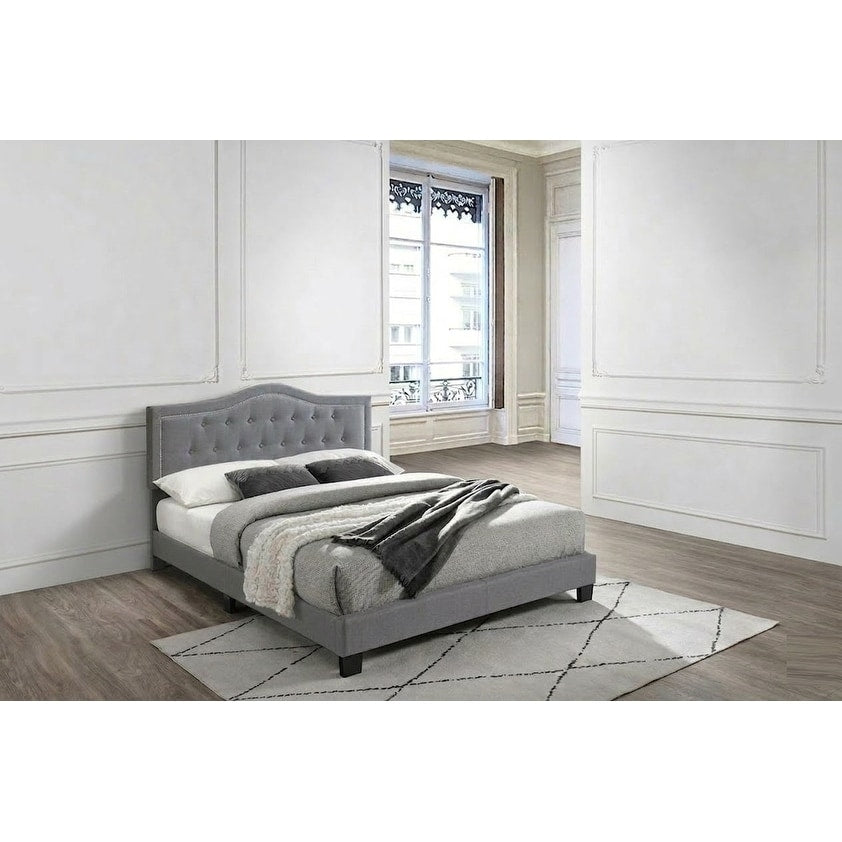 Transitional Style 1Pc Bed Set Button Tufted Nailhead Trim Gray Finish