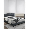 Transitional Style 1Pc Bed Set Nail Head Trim Tufted Headboard Charcoal Finish