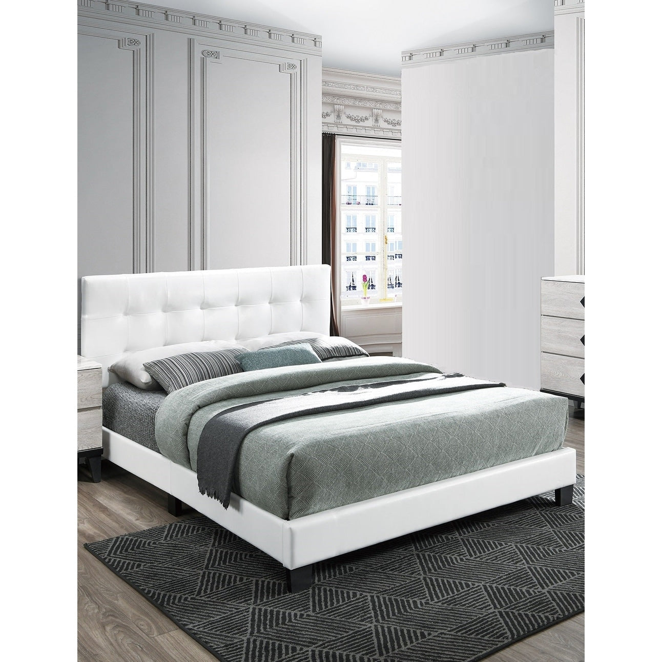 Transitional Style 1Pc Bed Set Tufted Headboard White Finish Bedroom Furniture
