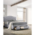 Transitional Style 1Pc Bed Set Upholstered Bed Button Tufted Headboard Charcoal Finish