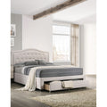 Transitional Style 1Pc Bed Set Upholstered Bed Underbed Drawer Light Brown Finish