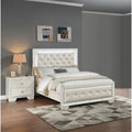 Transitional Style 3Pc Bed 2X Nightstand Set Led Light Headboard Diamond Knobs Handles Cream Finish Bedroom Furniture