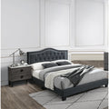 Transitional Style 3Pc Bed 2X Nightstand Set Nailhead Trim Marble Top Charcoal Finish