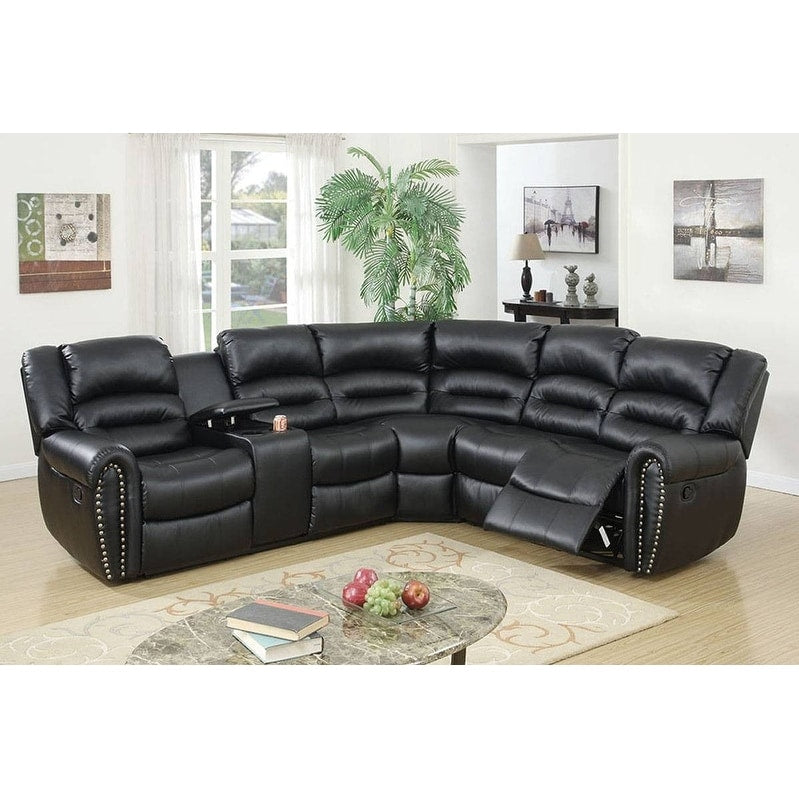 Transitional Style 3Pc Manual Motion Sectional Set Horizontal Tufting Black Finish