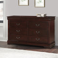 Transitional Style 6 Drawer Dresser With Metal Pulls Cherry Brown