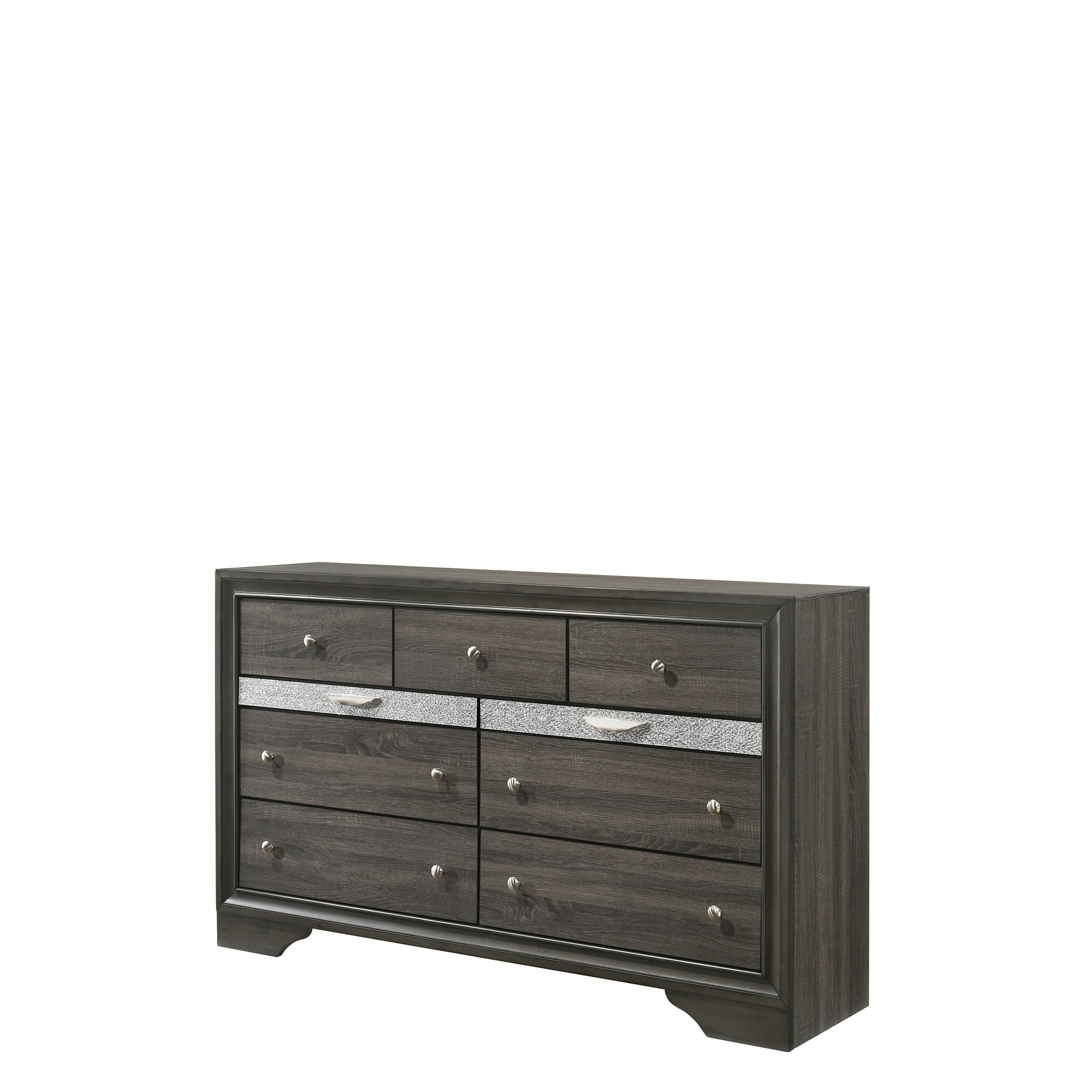 Transitional Style 9 Drawer Wooden Dresser With Bracket Feet Gray