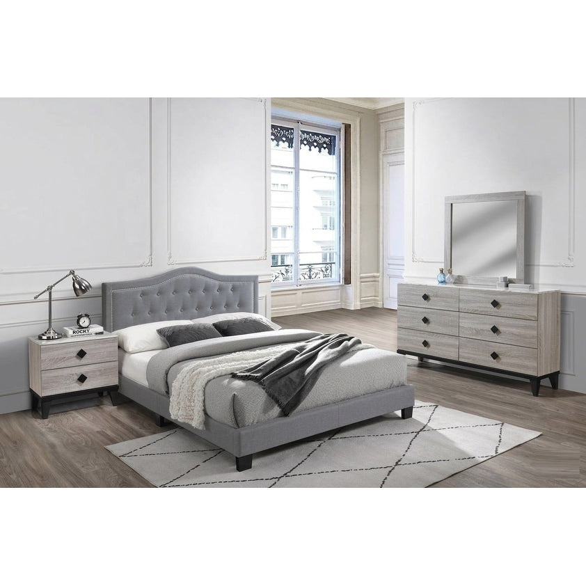 Transitional Style Bed Set Nailhead Trim Tapered Legs Gray Finish