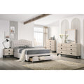 Transitional Style Bed Set Upholstered Bed Button Tufted Headboard Light Brown Finish