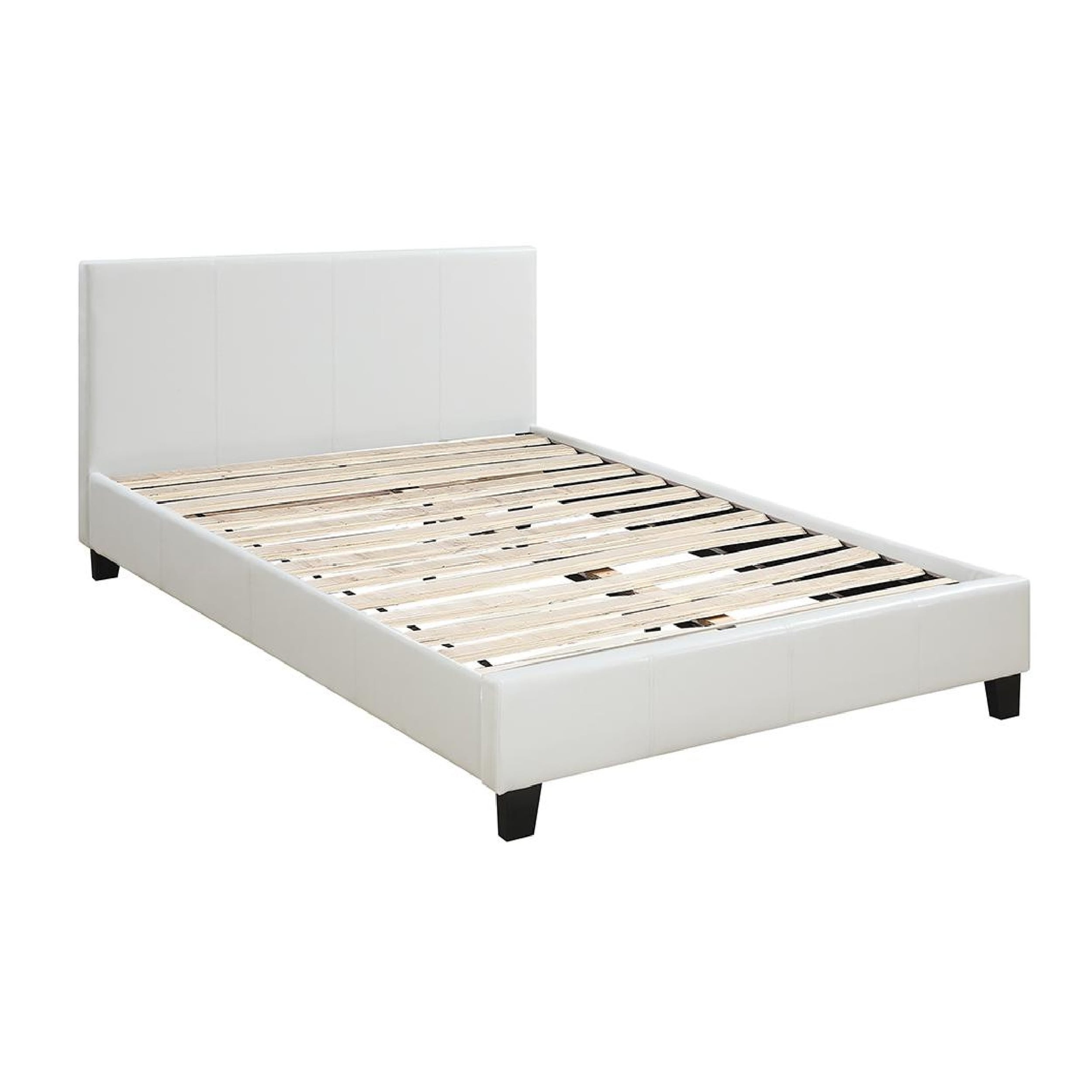Transitional Style Leatherette Queen Bed With Padded Headboard White