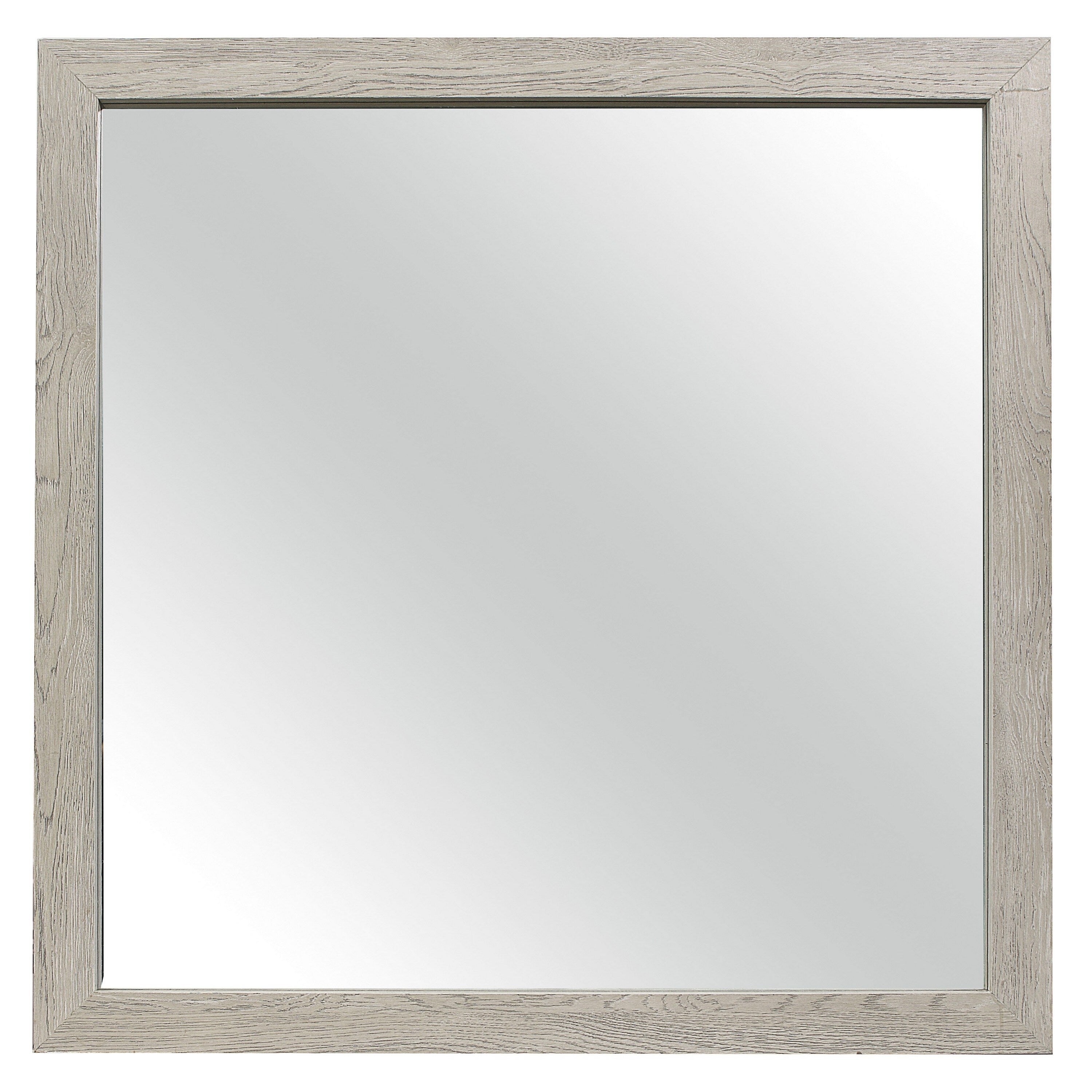 Transitional Style Square Mirror With Wooden Frame Brown