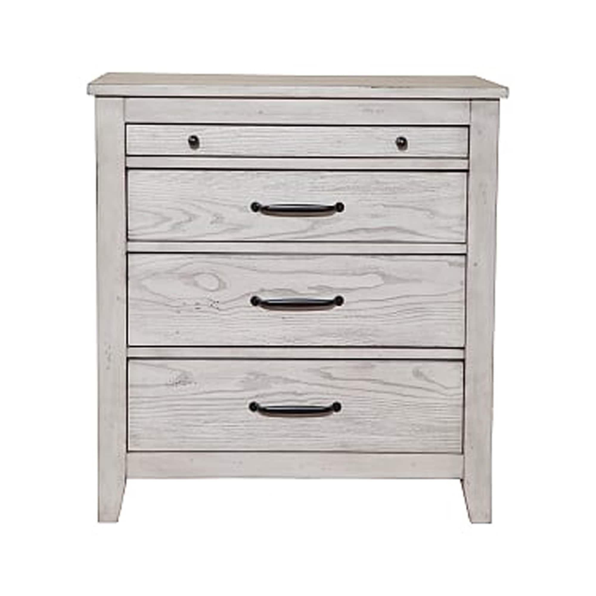 Transitional Style Three Drawer Nightstand With Pull Out Tray Gray