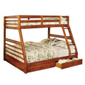 Transitional Style Twin Over Full Bunk Bed With Drawers Oak Brown