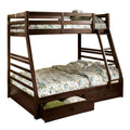 Transitional Style Twin Over Full Bunk Bed With Drawers Walnut Brown