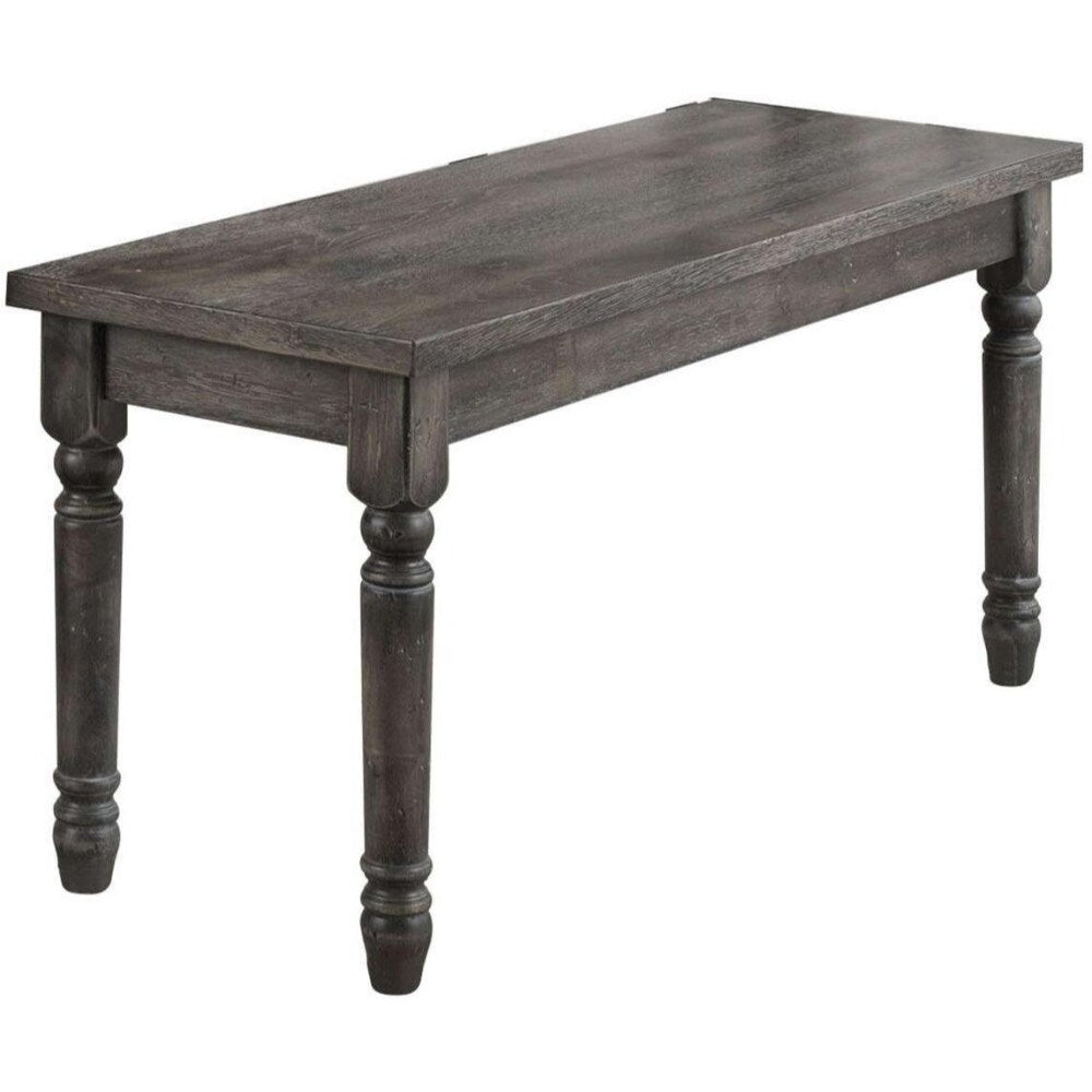 Transitional Style Wood Bench With Turned Legs Gray