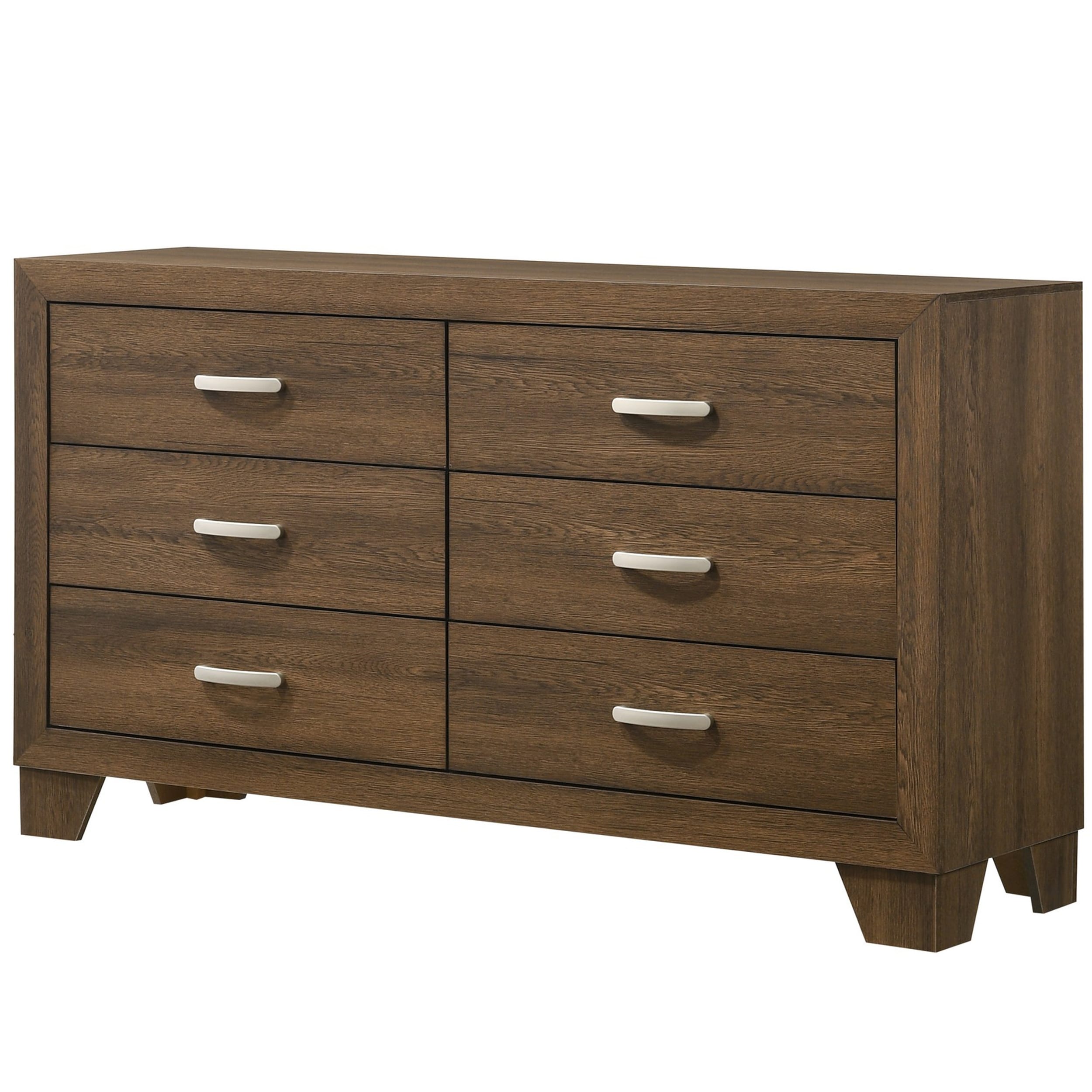 Transitional Style Wooden Dresser With 2 Drawers And Metal Handles Brown