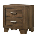 Transitional Style Wooden Nightstand With 2 Drawers And Metal Handles Brown