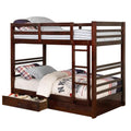 Transitional Twin Over Twin Bed With Attached Ladder And Drawers Brown