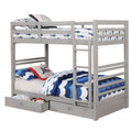 Transitional Twin Over Twin Bed With Attached Ladder And Drawers Gray