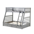Transitional Twin Size Bunk Bed With Vertical Slats And Angled Ladder Gray