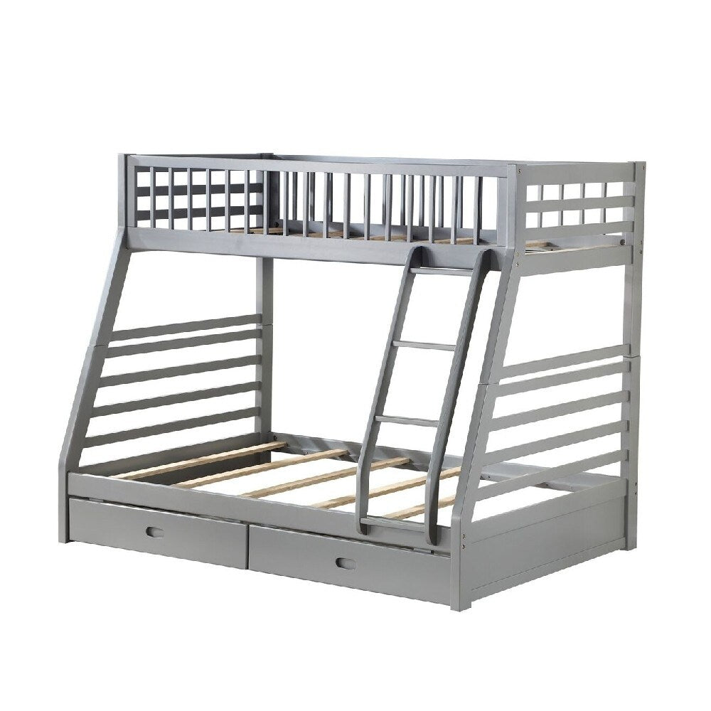 Transitional Twin Size Bunk Bed With Vertical Slats And Angled Ladder Gray
