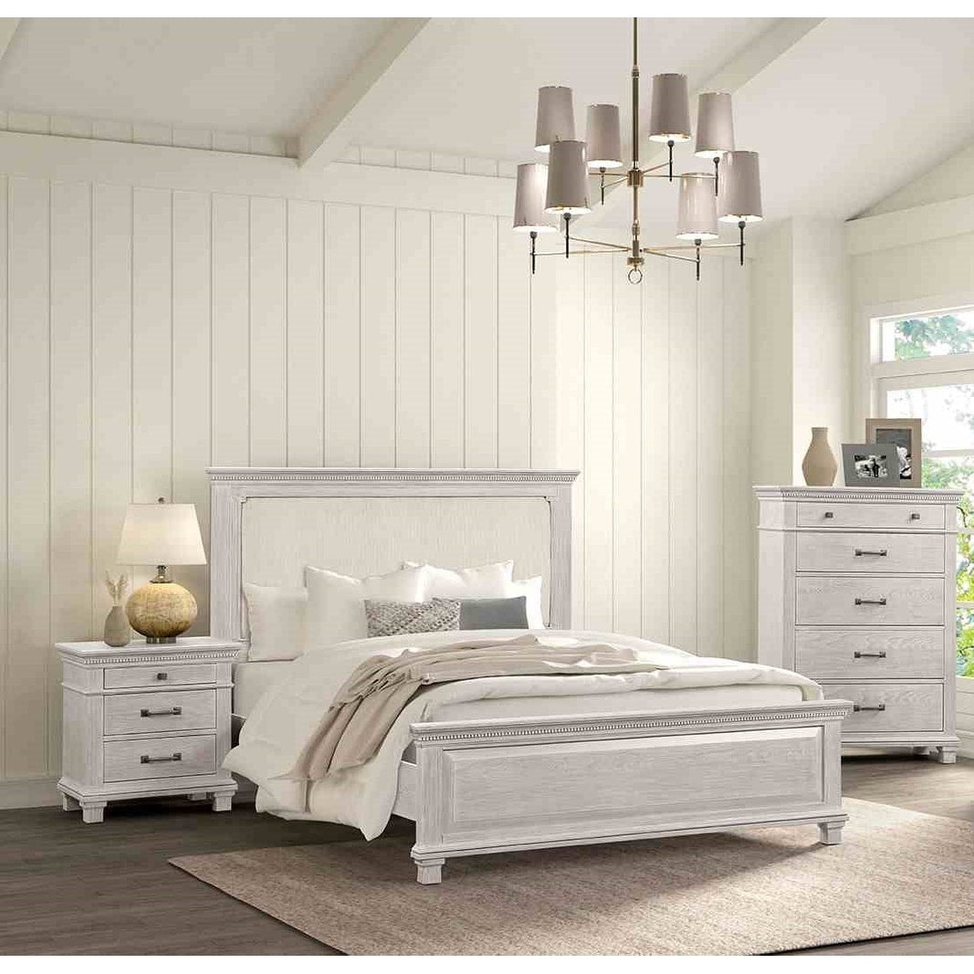 Transitional Upholstered Headboard Bed Nightstand Chest 3Pc Bedroom Set